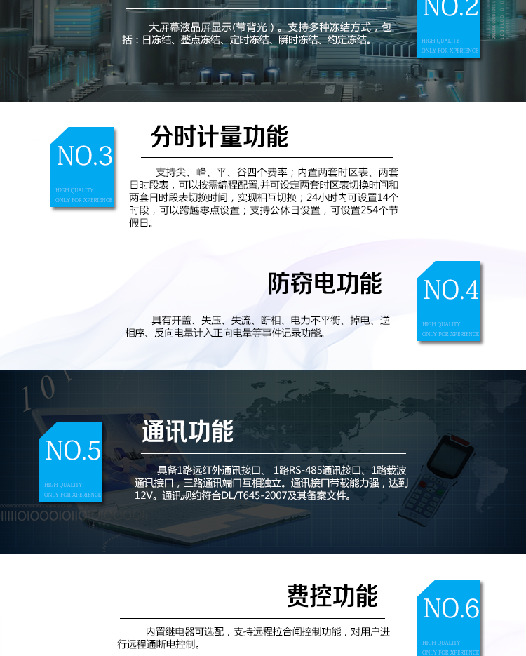 海興DDSI208單相電能表主要功能
　　計(jì)量功能
　　具有支持正反向有功、四象限無功電能、組合無功電能，支持正反向有功最大需量、四象限無功最大需量、組合無功最大需量，支持多費(fèi)率計(jì)量。
　　分時(shí)計(jì)量功能
　　支持尖、峰、平、谷四個(gè)費(fèi)率;內(nèi)置兩套時(shí)區(qū)表、兩套日時(shí)段表，可以按需編程配置,并可設(shè)定兩套時(shí)區(qū)表切換時(shí)間和兩套日時(shí)段表切換時(shí)間，實(shí)現(xiàn)相互切換;24小時(shí)內(nèi)可設(shè)置14個(gè)時(shí)段，可以跨越零點(diǎn)設(shè)置;支持公休日設(shè)置，可設(shè)置254個(gè)節(jié)假日。
　　測量功能
　　能測量電壓、電流、功率以及功率因數(shù)等電網(wǎng)參數(shù)，零線電流測量功能可選配。測量準(zhǔn)確度高，可以達(dá)到1級(jí)以內(nèi)標(biāo)準(zhǔn)。
　　數(shù)據(jù)存儲(chǔ)功能
　　支持多種凍結(jié)方式，包括：日凍結(jié)、整點(diǎn)凍結(jié)、定時(shí)凍結(jié)、瞬時(shí)凍結(jié)、約定凍結(jié)。
　　事件記錄功能
　　分別記錄最近10次掉電、編程、校時(shí)、開表蓋、跳閘、合閘、事件清零、電表清零。
　　通信功能
　　具備1路遠(yuǎn)紅外通訊接口、 1路RS-485通訊接口、1路載波通訊接口，三路通訊端口互相獨(dú)立。通訊接口帶載能力強(qiáng)，達(dá)到12V。通訊規(guī)約符合DL/T645-2007及其備案文件。
　　費(fèi)控功能
　　內(nèi)置繼電器可選配，支持遠(yuǎn)程拉合閘控制功能，對(duì)用戶進(jìn)行遠(yuǎn)程通斷電控制。
　　用戶交互界面
　　采用大屏幕液晶顯示，提供豐富的圖形或文字提示信息;顯示內(nèi)容可通過按鍵循環(huán)查詢，顯示項(xiàng)目可通過通信口按需配置;提供液晶背光，方便查看。支持停電喚醒功能，能通過按鍵或非接觸方式喚醒電能表，實(shí)現(xiàn)屏幕顯示抄讀電量和紅外通信口抄讀電量等數(shù)據(jù)。