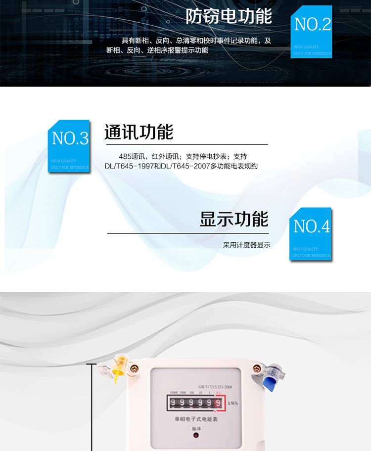 主要技術(shù)參數(shù)
型號            DDS110
名稱            單相費電子式電能表
準確度等級         1級      2級
額定電壓（V）     220  100
基本電流（A）   1.5(6)A  2.5(10)A  5(20)A  5(30)A  10(40)A  15(60)A  20(80)A 
啟動電流         0.2%Ib
日計時誤差      ≤0.5
外形尺寸（mm）  265×170×75
額定頻率（Hz）    50
